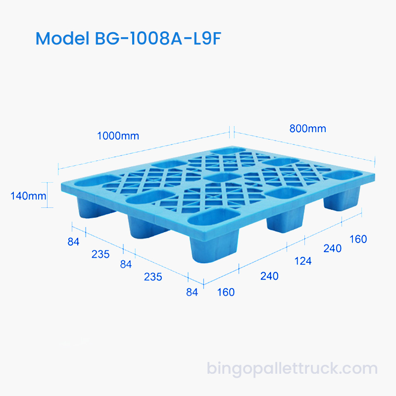 1000×800mm 4 Yollu Giriş Hafif Hizmet Izgarası Dokuz Ayak HDPE Plastik Palet