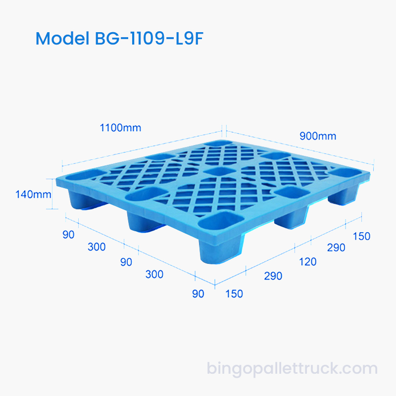 Malzeme Taşıma için 1100 × 900mm Dayanıklı Hafif Hizmet Dokuz Ayak HDPE Plastik Palet