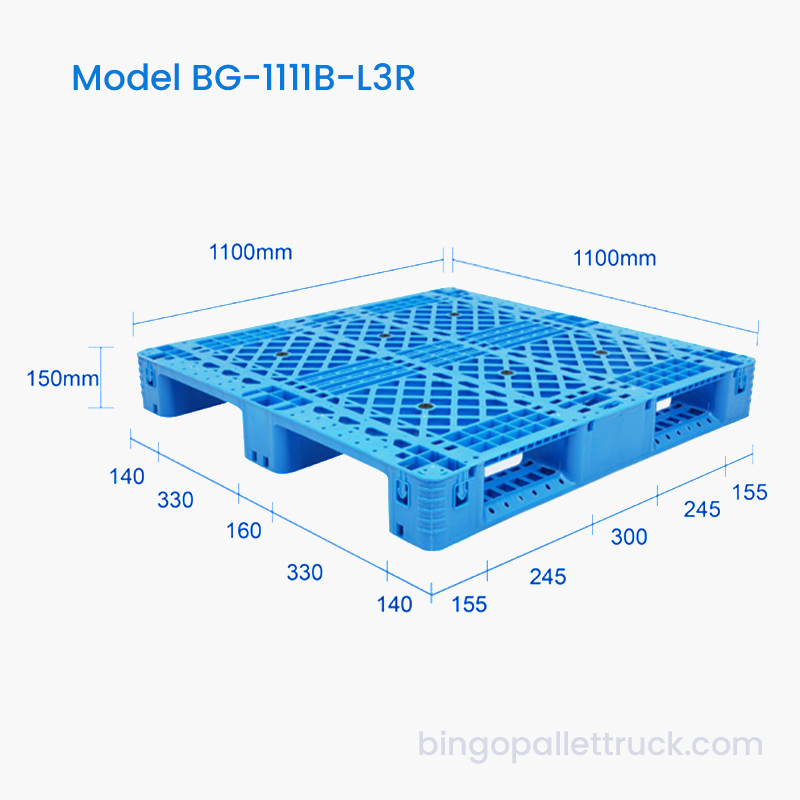 Lojistik için Çelik Takviyeli 1100x1100mm Plastik Palet 3 Yolluk