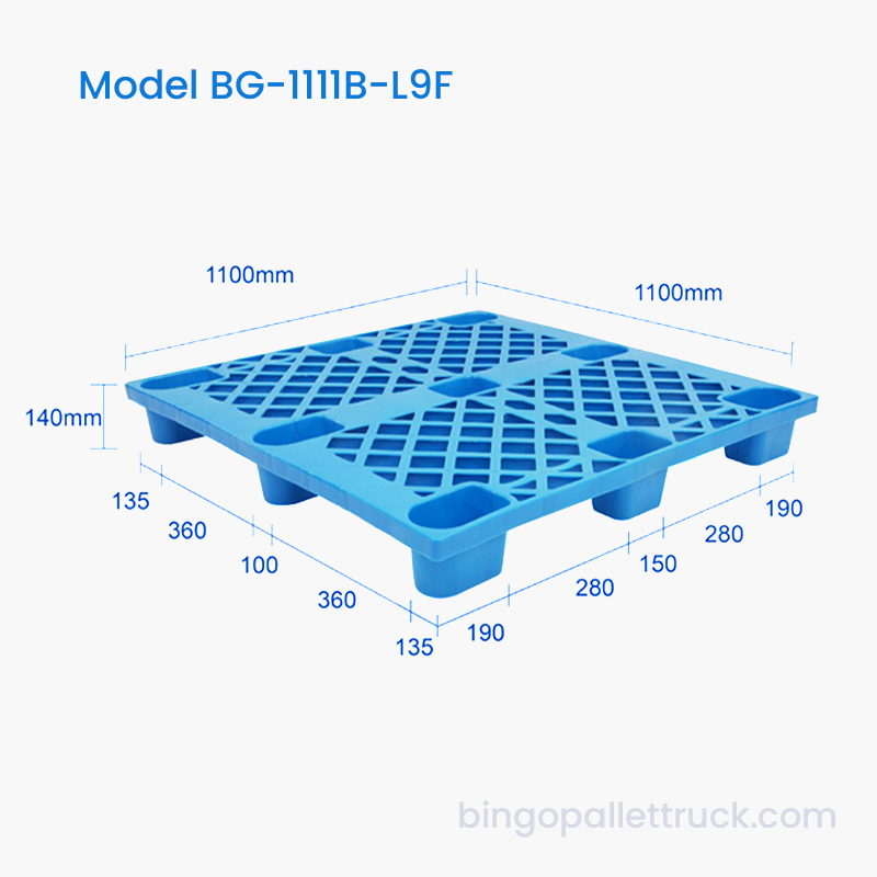 Transpalet ve Forklift Kullanımı için Optimize Edilmiş 1100x1100mm 9 Ayaklı Plastik Palet