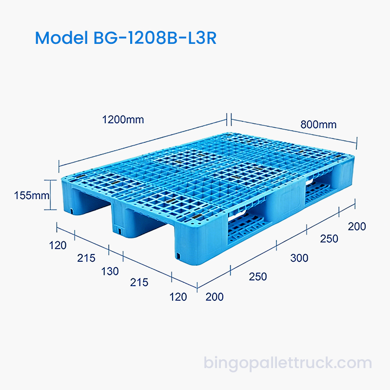 Uzun Hizmet Ömürlü, Yüksek Mukavemetli 1200x800mm 3 Yollu Plastik Palet