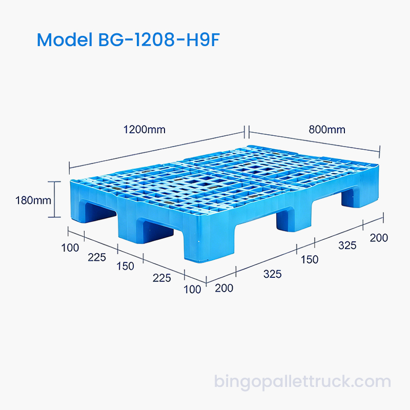 Lojistik için 1200x800mm Ağır Hizmet 9 Ayaklı HDPE Plastik Palet
