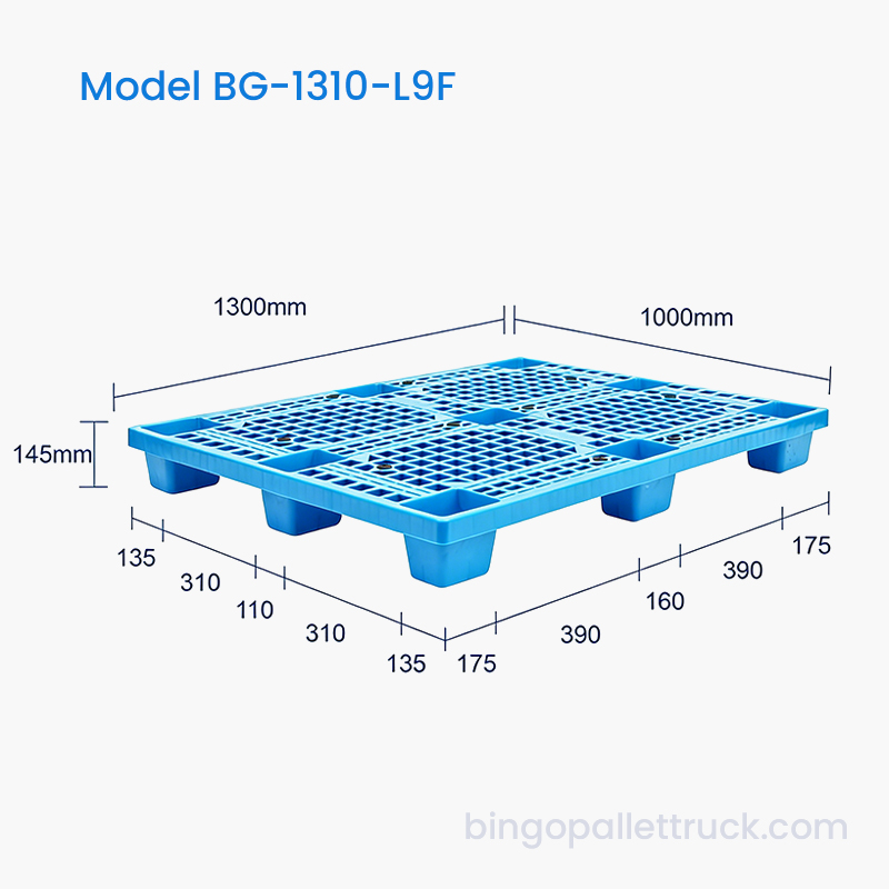Lojistik için Yüksek Mukavemetli 1300x1000mm 9 Ayaklı Hafif Hizmet Plastik Palet