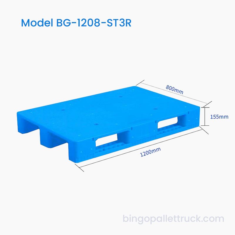 Depo için 1200 × 800mm Katı Üst 3 Yolluk Plastik Palet