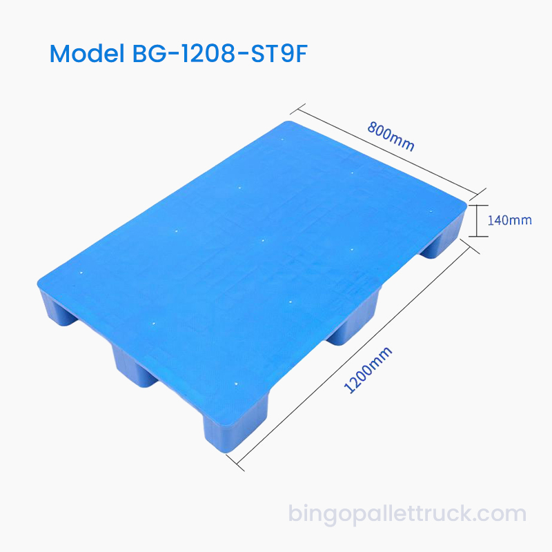 Lojistik için Geri Dönüştürülebilir 1200x800mm Katı Üst 9 Ayaklı Plastik Palet