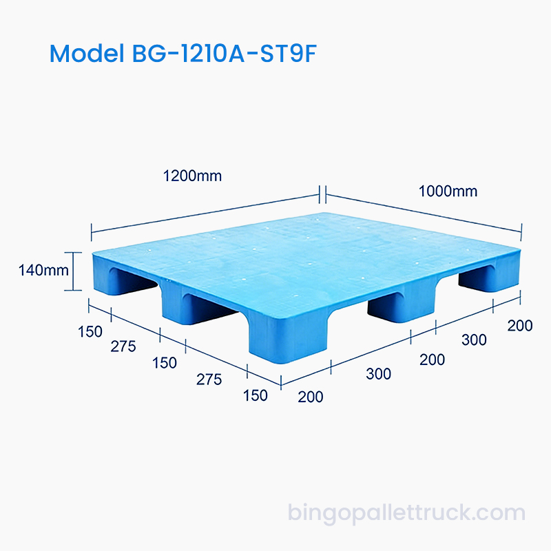 Sık Nakliye Kullanımı için Dayanıklı 1200x1000mm Katı Üst 9 Ayaklı Plastik Palet